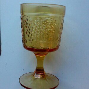 Amber Glass Goblet 1 Only Decorated With Grapes & Leaves 6" Tall x 3 1/2" Wide